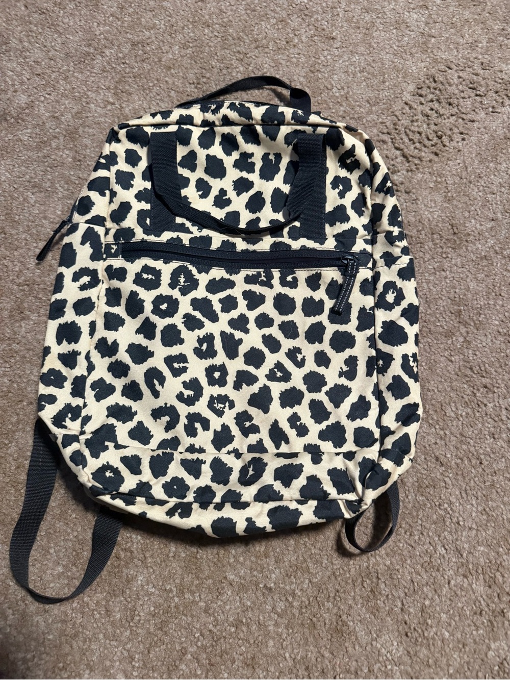 Leopard Print Canvas Backpack - Black & Cream